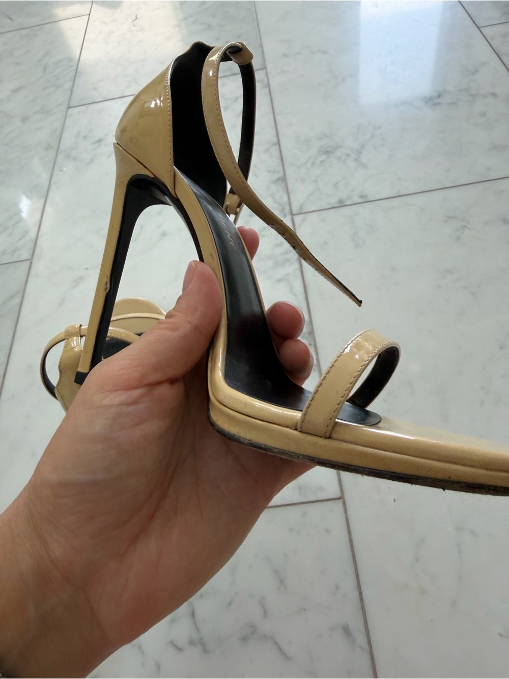 Saint Laurent Beige Patent Leather Ankle-Strap Heels - Picture 7 of 9